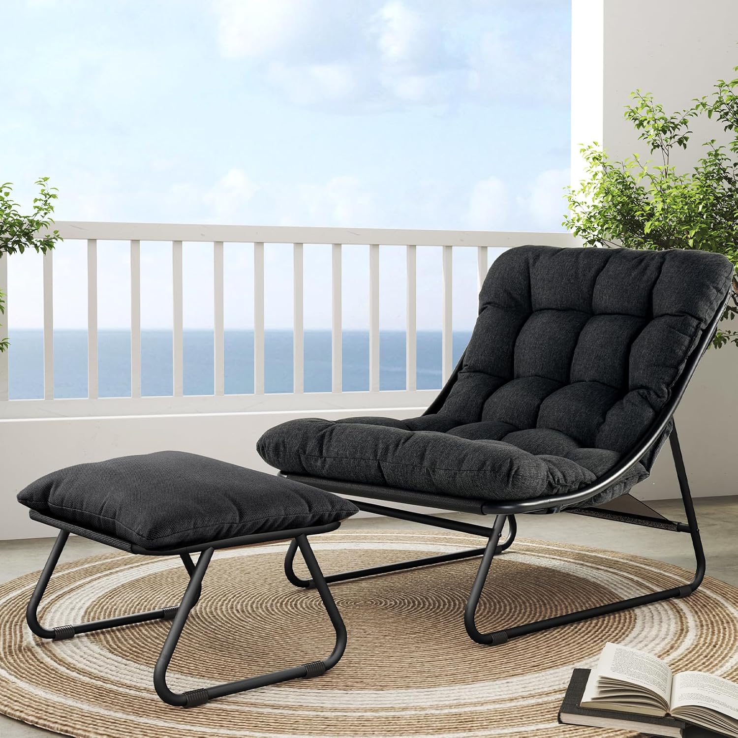 Outdoor Furniture Metal Chairs - Poltrona da Esterno con Poggiapiedi e