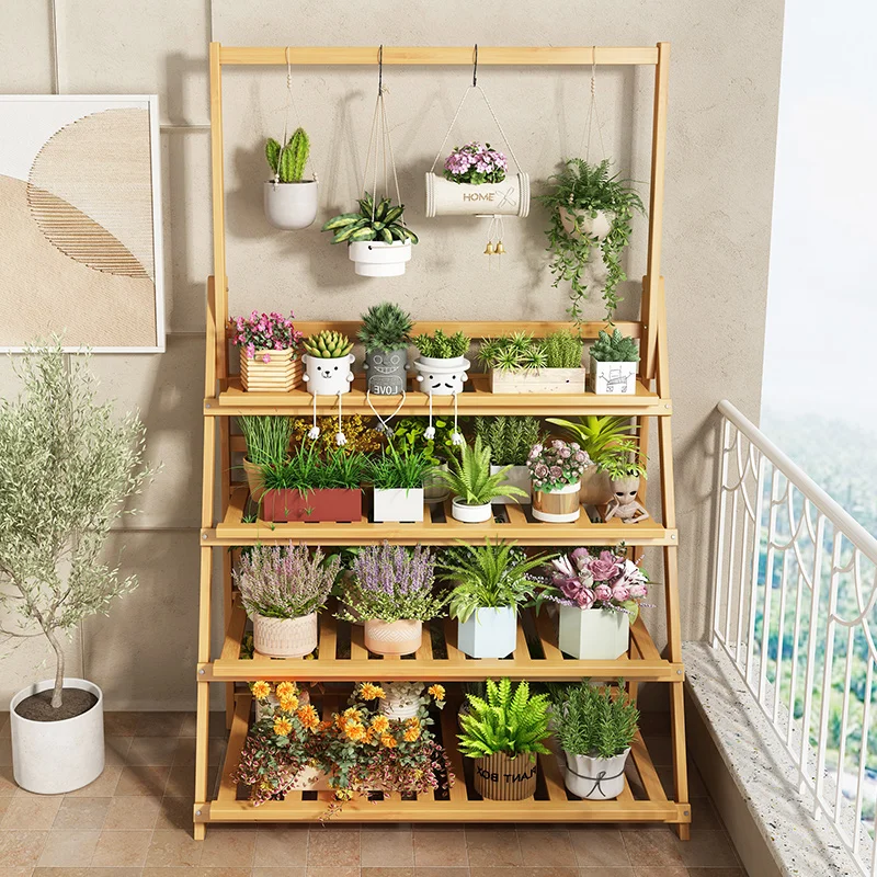 Outdoor Furniture Wooden - Scaffale per fiori in legno massello