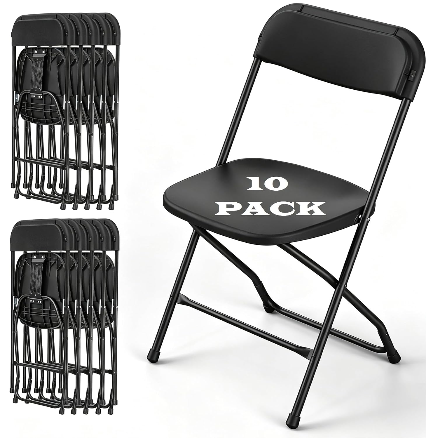 Outdoor Furniture Metal Chairs - Sedia Pieghevole Nera con Telaio in